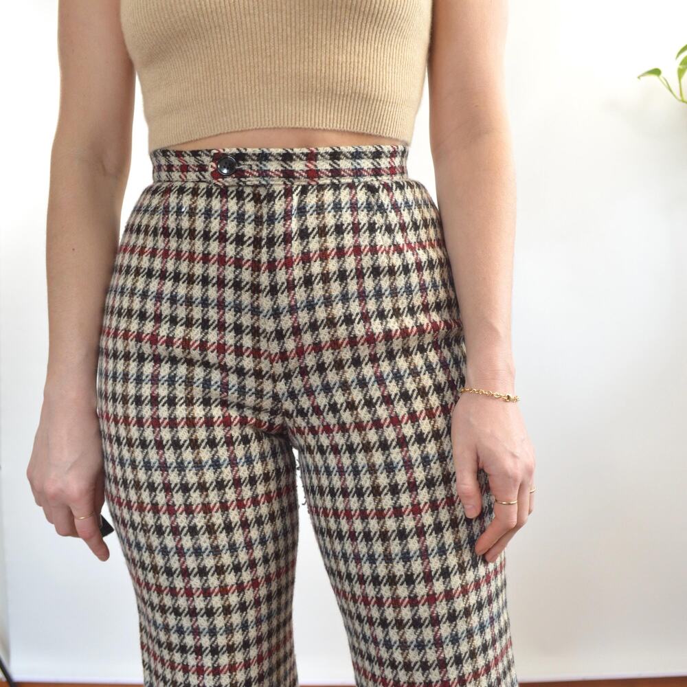 26 x 27 beige and black houndstooth wide leg wool pants